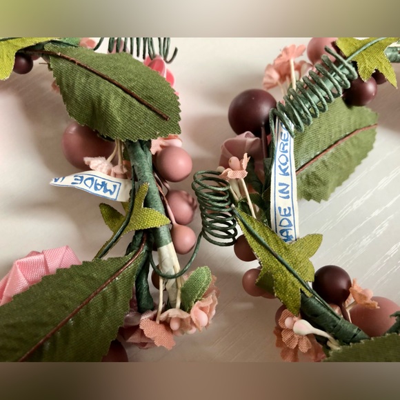 victorian flower wreaths Satin ribbon roses, pinks & green 5 1/2" Set of 2 &hat - Picture 5 of 15